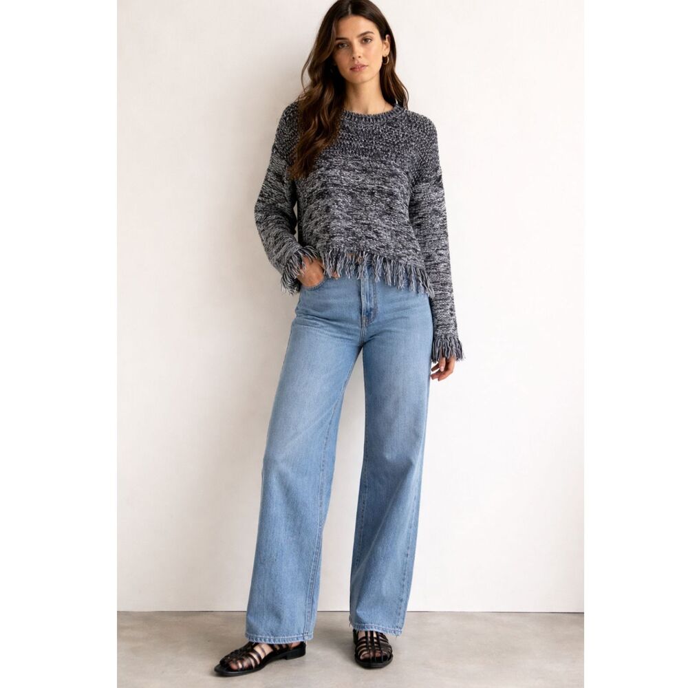 John + Jenn Fringed Marled Knit Sweater S NWOT